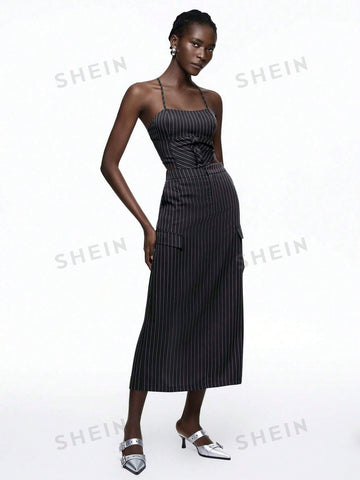 Women's Stripe Pattern Camisole Top And Skirt Set