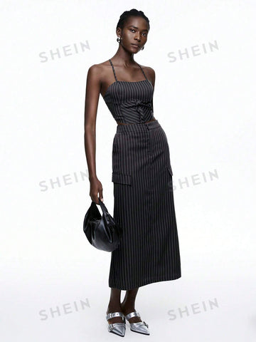 Women's Stripe Pattern Camisole Top And Skirt Set