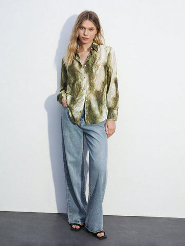 Maija Women's Stylish Colorblocked Printed Long Sleeve Shirt