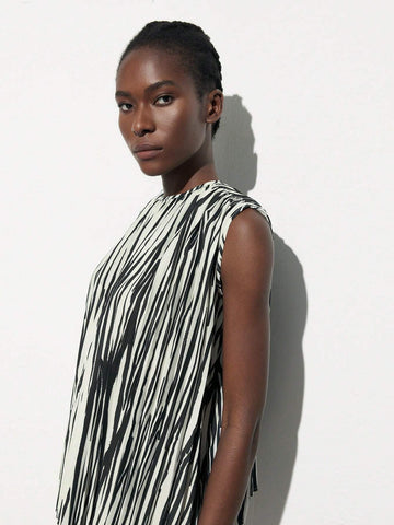 Maija Women's Summer Striped Sleeveless Loose Fit Round Neck Blouse