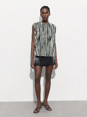 Maija Women's Summer Striped Sleeveless Loose Fit Round Neck Blouse