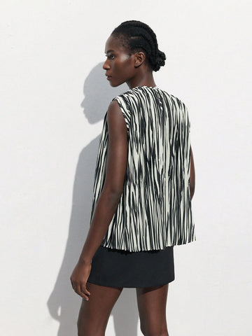 Maija Women's Summer Striped Sleeveless Loose Fit Round Neck Blouse