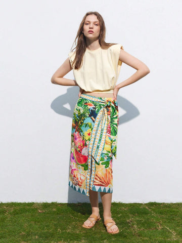 Maija Women's Tropical Print Tie-Wrap Skirt For Cruise/Beach Vacation