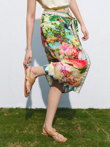 Maija Women's Tropical Print Tie-Wrap Skirt For Cruise/Beach Vacation