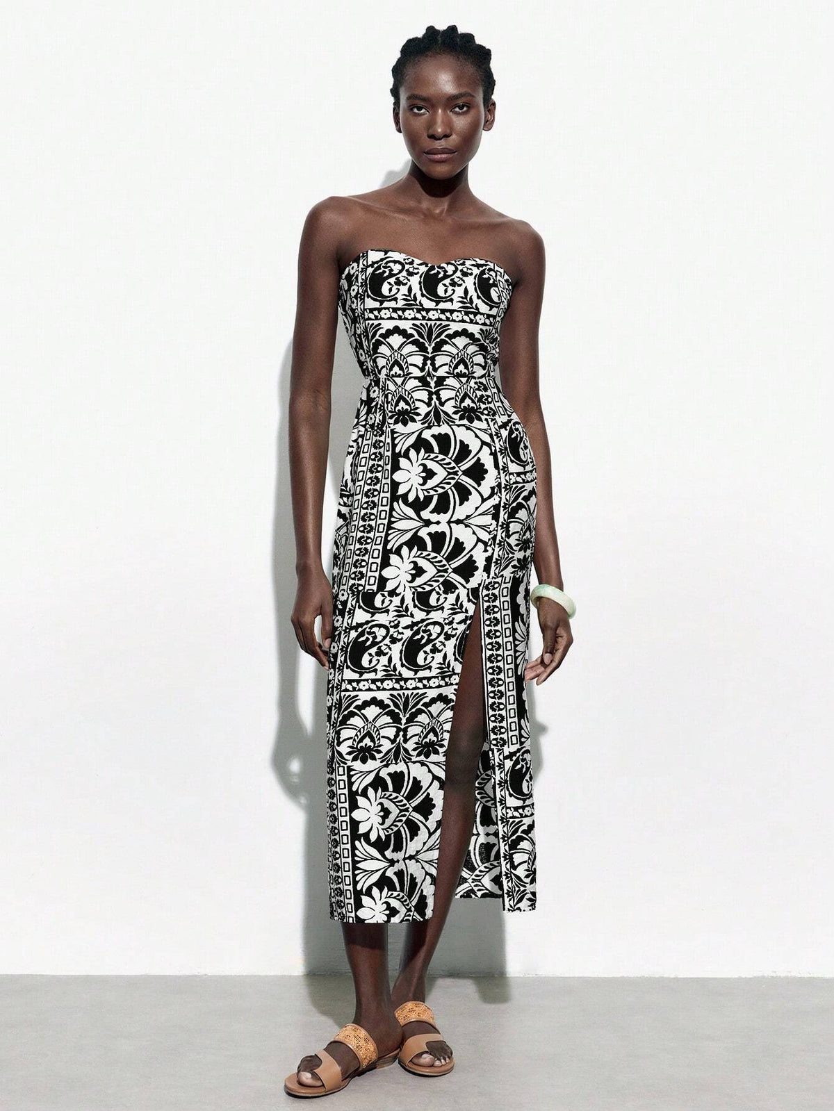 Women's Vintage Print Halterneck Dress With Front Slit, Summer Vacation