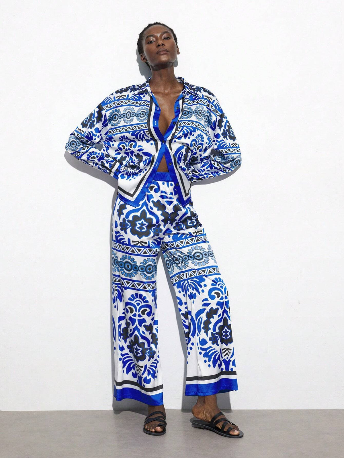 Maija Women's Vintage Printed Casual Loose Fit Holiday Wide Leg Pants