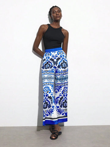Maija Women's Vintage Printed Casual Loose Fit Holiday Wide Leg Pants