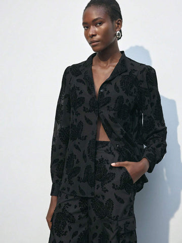 Maija Women's Vintage Style Printed Button-Up Embroidered Shirt