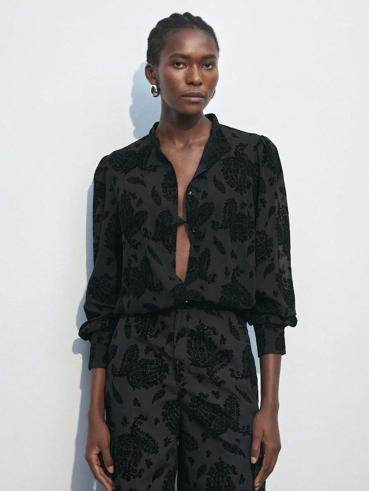 Maija Women's Vintage Style Printed Button-Up Embroidered Shirt