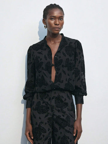 Maija Women's Vintage Style Printed Button-Up Embroidered Shirt