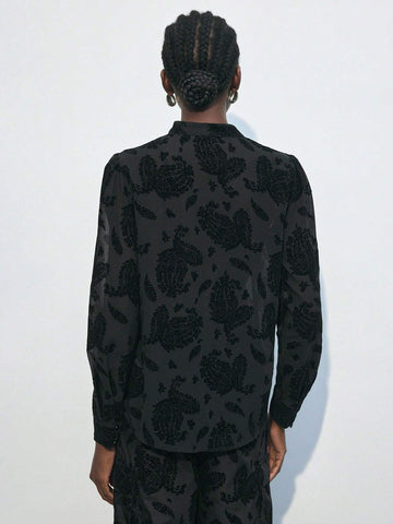 Maija Women's Vintage Style Printed Button-Up Embroidered Shirt