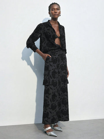 Maija Women's Vintage Style Printed Button-Up Embroidered Shirt