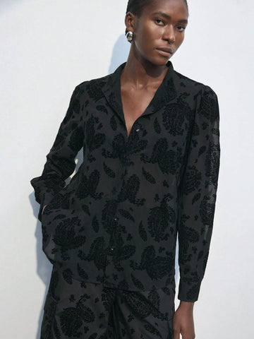 Maija Women's Vintage Style Printed Button-Up Embroidered Shirt