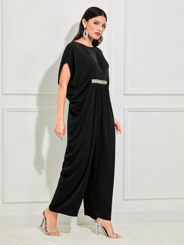 Batwing Sleeve Contrast Sequin Jumpsuit