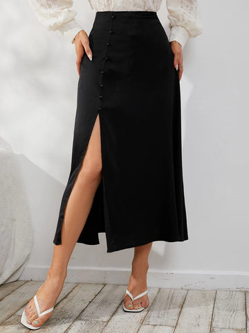 Modely Button Detail Split Thigh Skirt