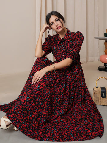 Modely Ditsy Floral Puff Sleeve Shirt Dress