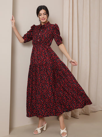 Modely Ditsy Floral Puff Sleeve Shirt Dress