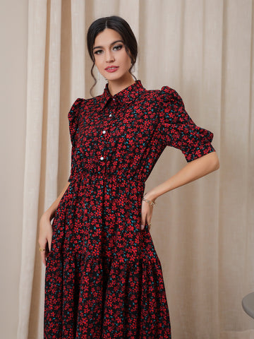 Modely Ditsy Floral Puff Sleeve Shirt Dress