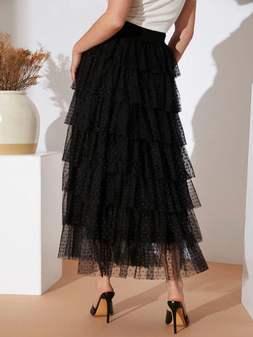 Modely Dobby Mesh Layered Hem Skirt
