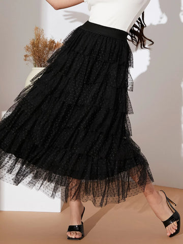Modely Dobby Mesh Layered Hem Skirt
