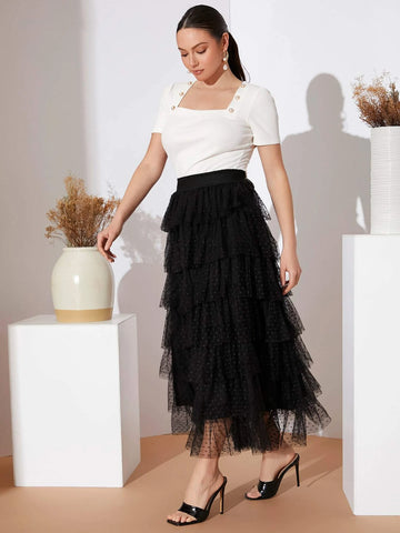 Modely Dobby Mesh Layered Hem Skirt
