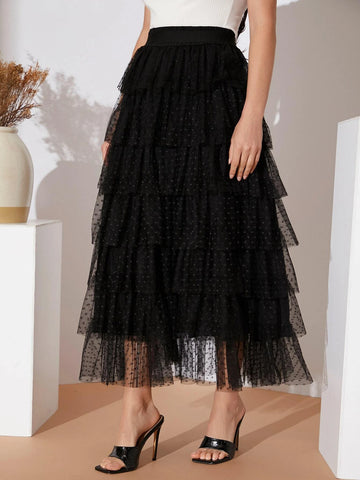 Modely Dobby Mesh Layered Hem Skirt