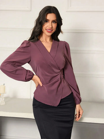 Modely Elegant Tied Waist Long Sleeve Women's Blouse,