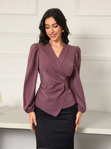 Modely Elegant Tied Waist Long Sleeve Women's Blouse,