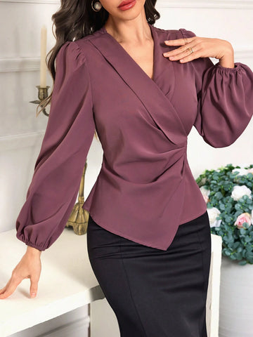 Modely Elegant Tied Waist Long Sleeve Women's Blouse,