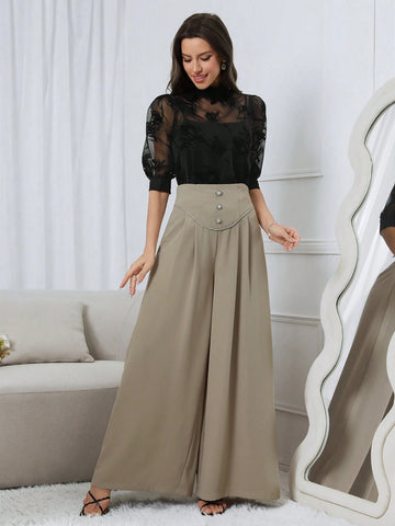 Modely Elegant Women's Summer Floral Flocking Mesh See-Through Shirt