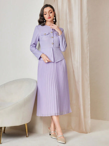 Modely Flap Detail Pleated Hem Dress Without Belt