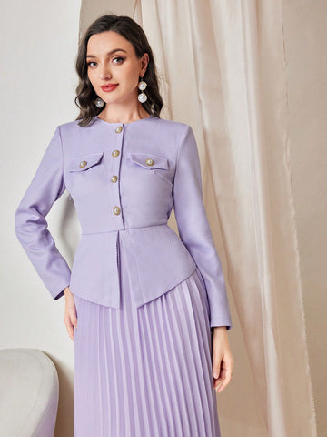 Modely Flap Detail Pleated Hem Dress Without Belt