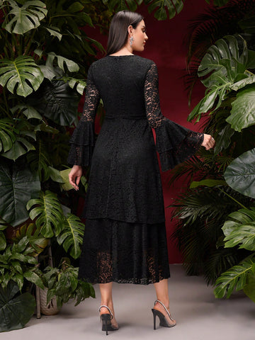 Flare Sleeve Lace Dress