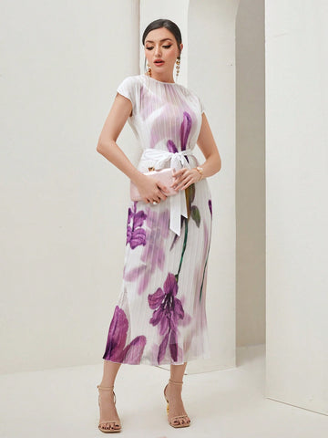 Modely Floral Print Belted Dress