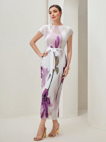 Modely Floral Print Belted Dress