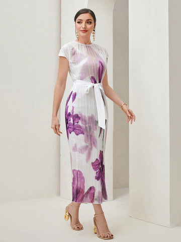 Modely Floral Print Belted Dress