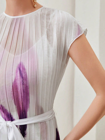 Modely Floral Print Belted Dress