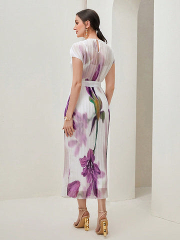 Modely Floral Print Belted Dress