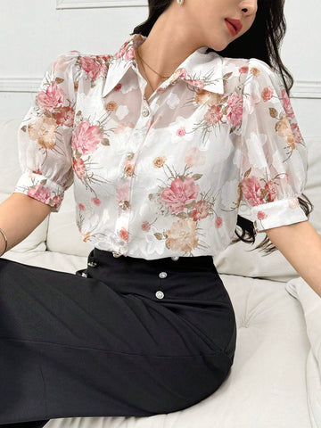 Modely Floral Print Puff Sleeve Blouse