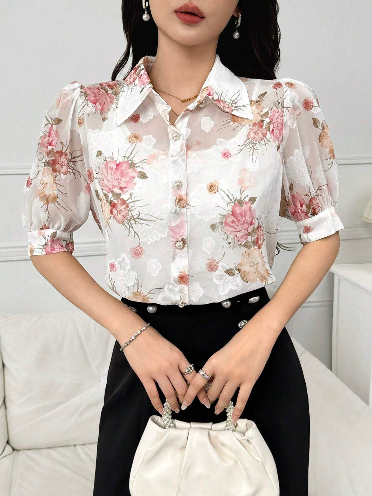 Modely Floral Print Puff Sleeve Blouse