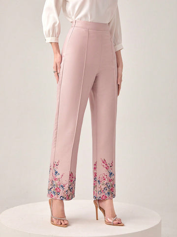 Modely Floral Print Seam Front Flare Leg Pants