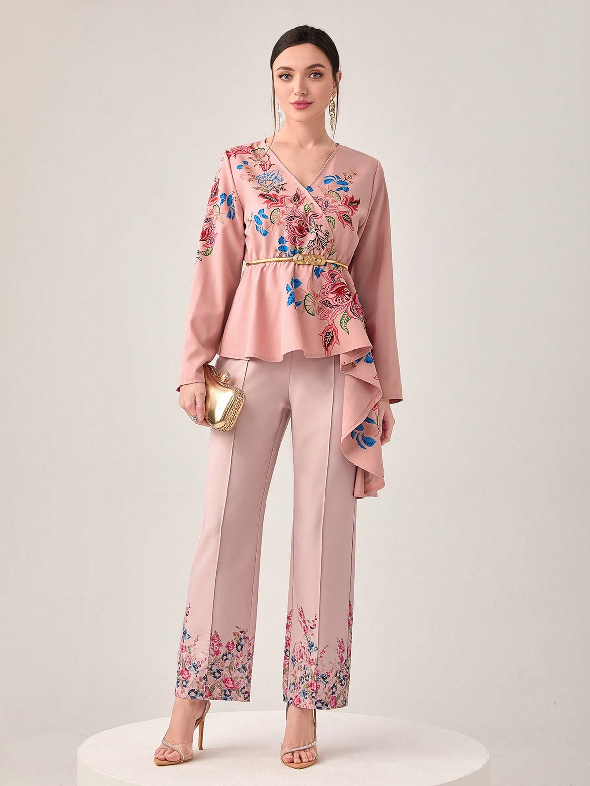 Modely Floral Print Seam Front Flare Leg Pants