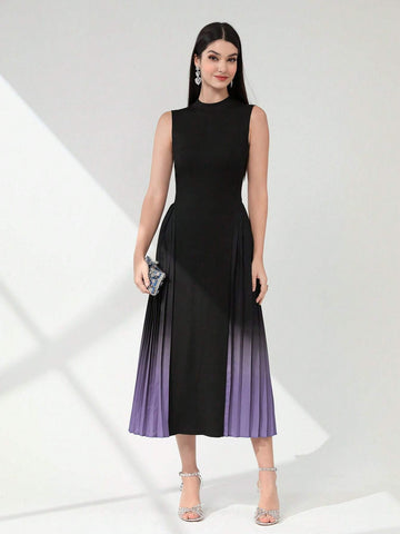 Gradient Pleated Splice Sleeveless Dress
