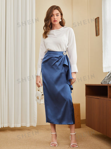 Modely High Waist Rhinestone Detail Wrap Hem Skirt