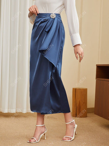 Modely High Waist Rhinestone Detail Wrap Hem Skirt