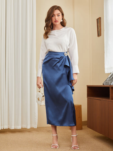 Modely High Waist Rhinestone Detail Wrap Hem Skirt