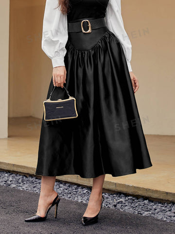 Modely High Waist Satin Skirt Without Belt