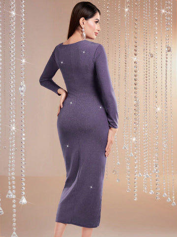 Modely Hollow Out Detail Slim Fit Long Sleeve Dress Without Belt