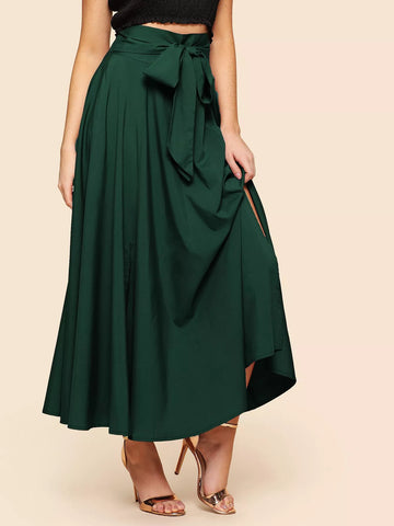 Modely Knot Front Zip Back Flare Skirt