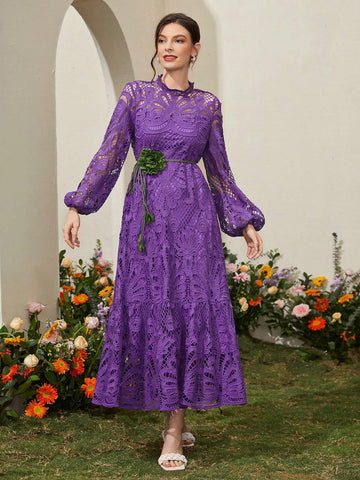 Lace Lantern Sleeve Women's Dress